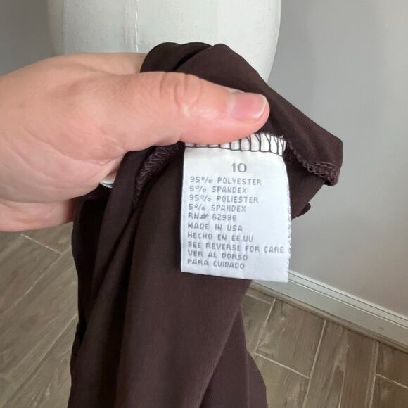 Y2K DressBarn Chocolate Brown Slinky Midi Dress 10 Stretch V Neck Elegant - Picture 5 of 8